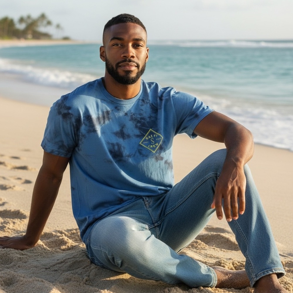 Salty Crew Mens Blue Tie Dye Sink Swim Graphic T-Shirt Large‎ Premium Cotton Tee